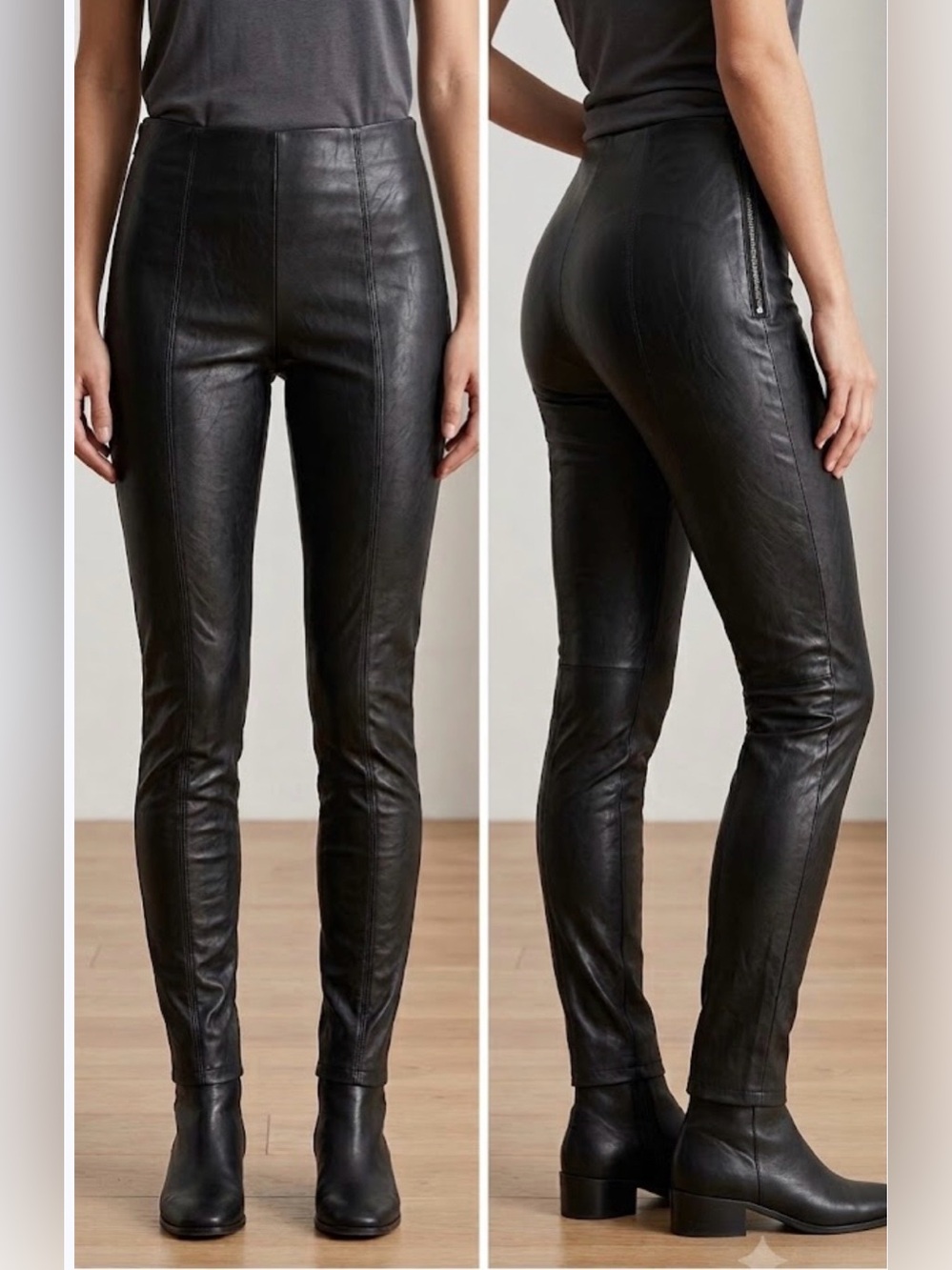 Zara Black High-Rise Faux Leather Skinny Pants size s